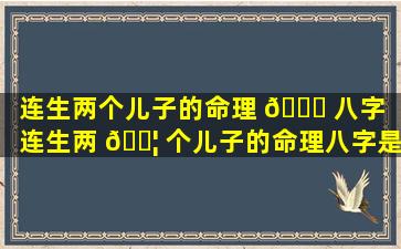 连生两个儿子的命理 🐟 八字「连生两 🐦 个儿子的命理八字是什么」